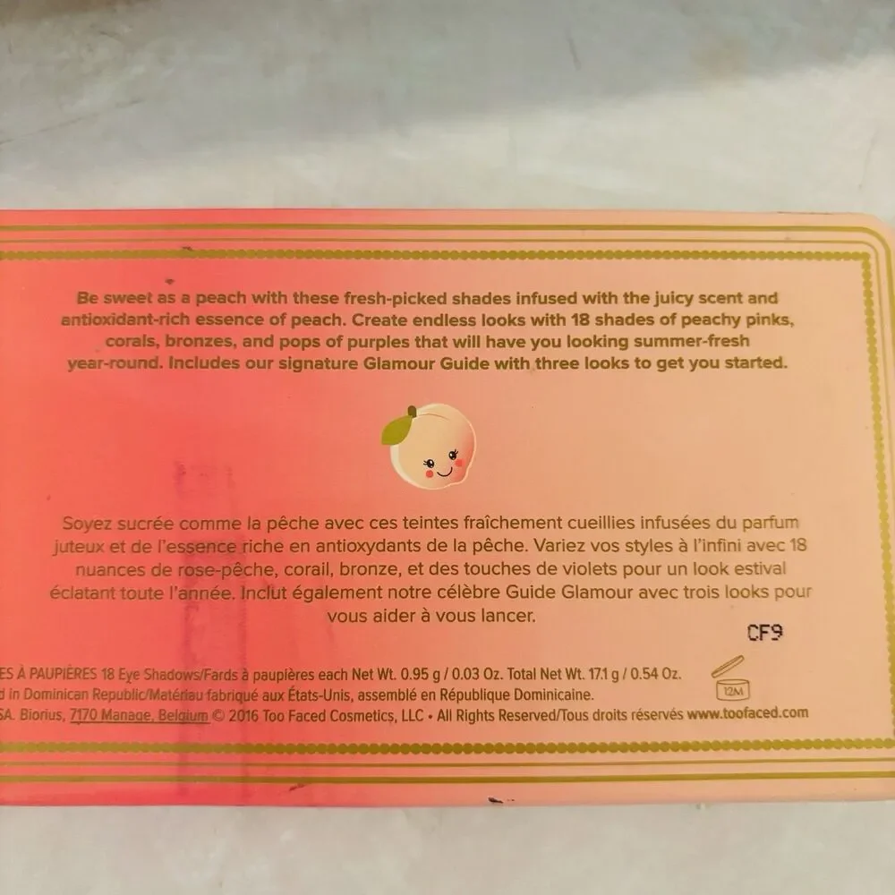 Too Faced Sweet Peach Eyeshadow Palette Pressed Powder Matte/Shimmer Peach Scent